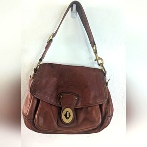 VINTAGE COACH LEGACY ALI WHISKEY SHOULDER LEATHER BAG.